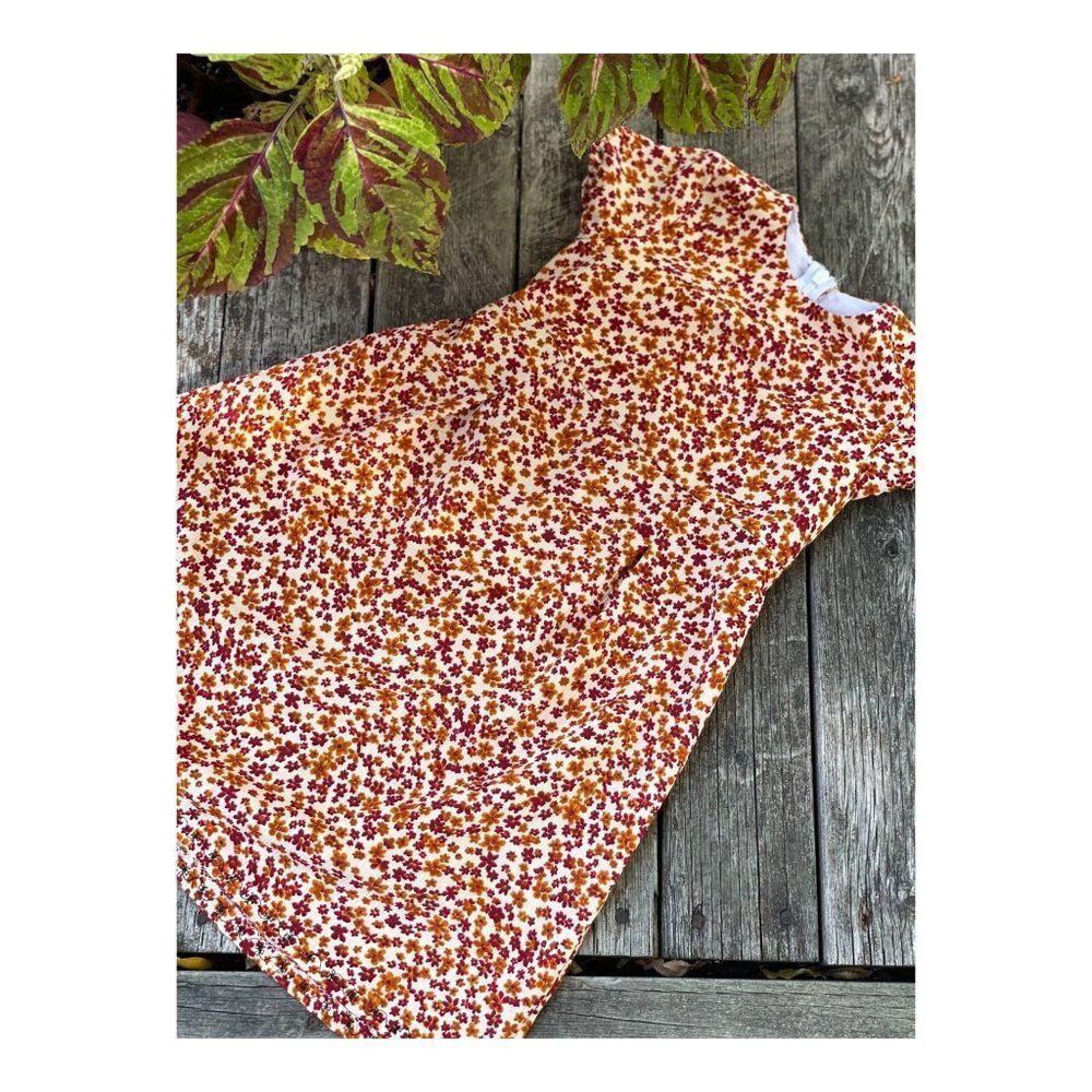 Handmade Ditzy Floral Print Dress Orange Red Short Sleeve Scoop Neck